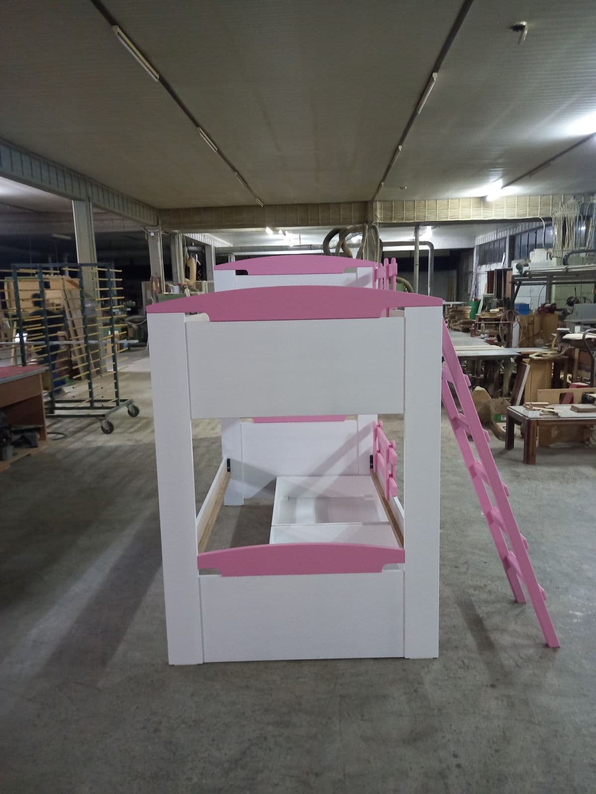 White and Pink Children’s Bunk Bed with Ladder - 2