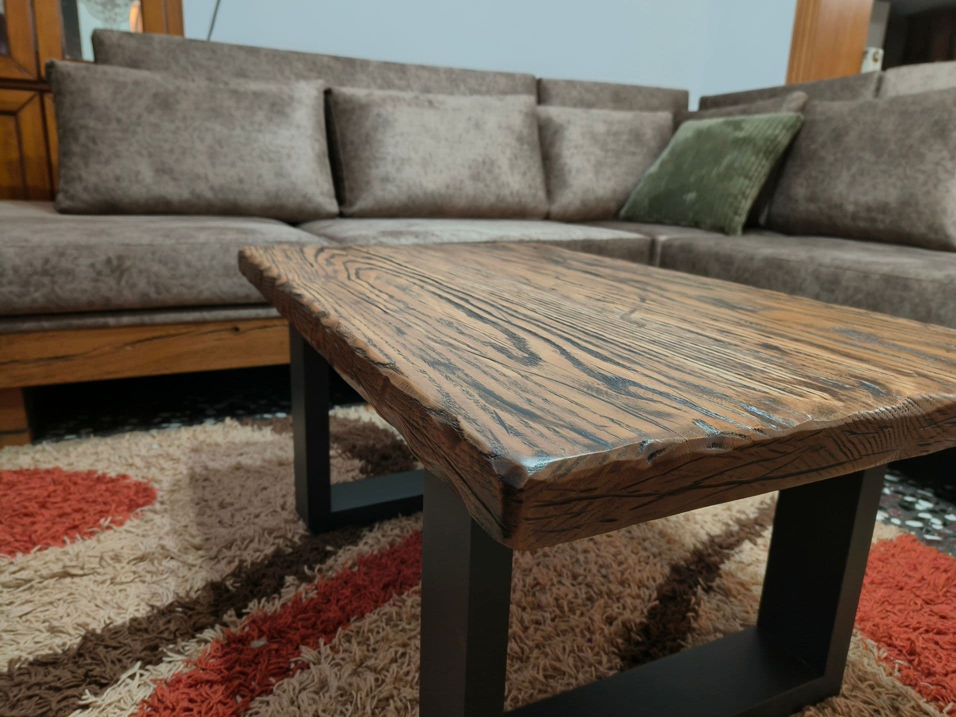 L-Shaped Corner Sofa with Wooden Base - 2