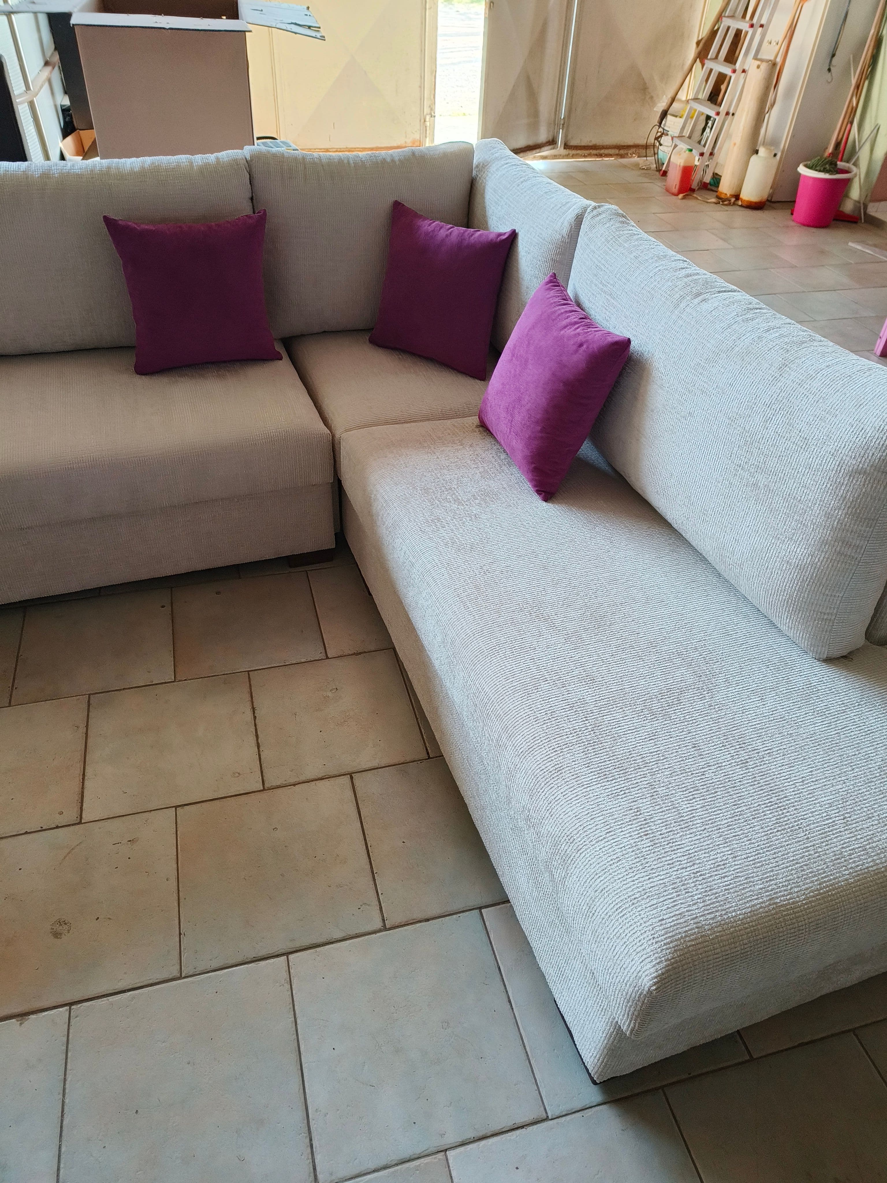 Cream L-Shaped Corner Sofa with Chaise Lounge - 2