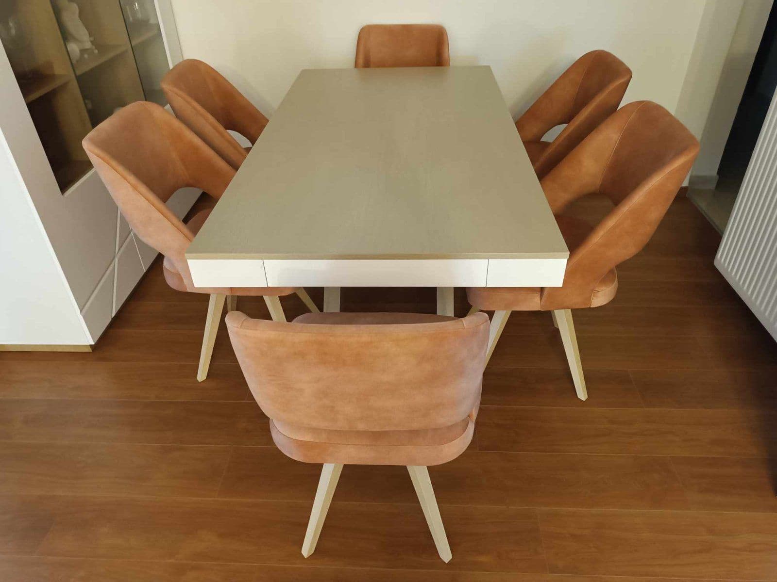 Modern 6-Seater Dining Set / Dual-Tone Dining Table with Upholstered Velvet/Nubuck Chairs - 3