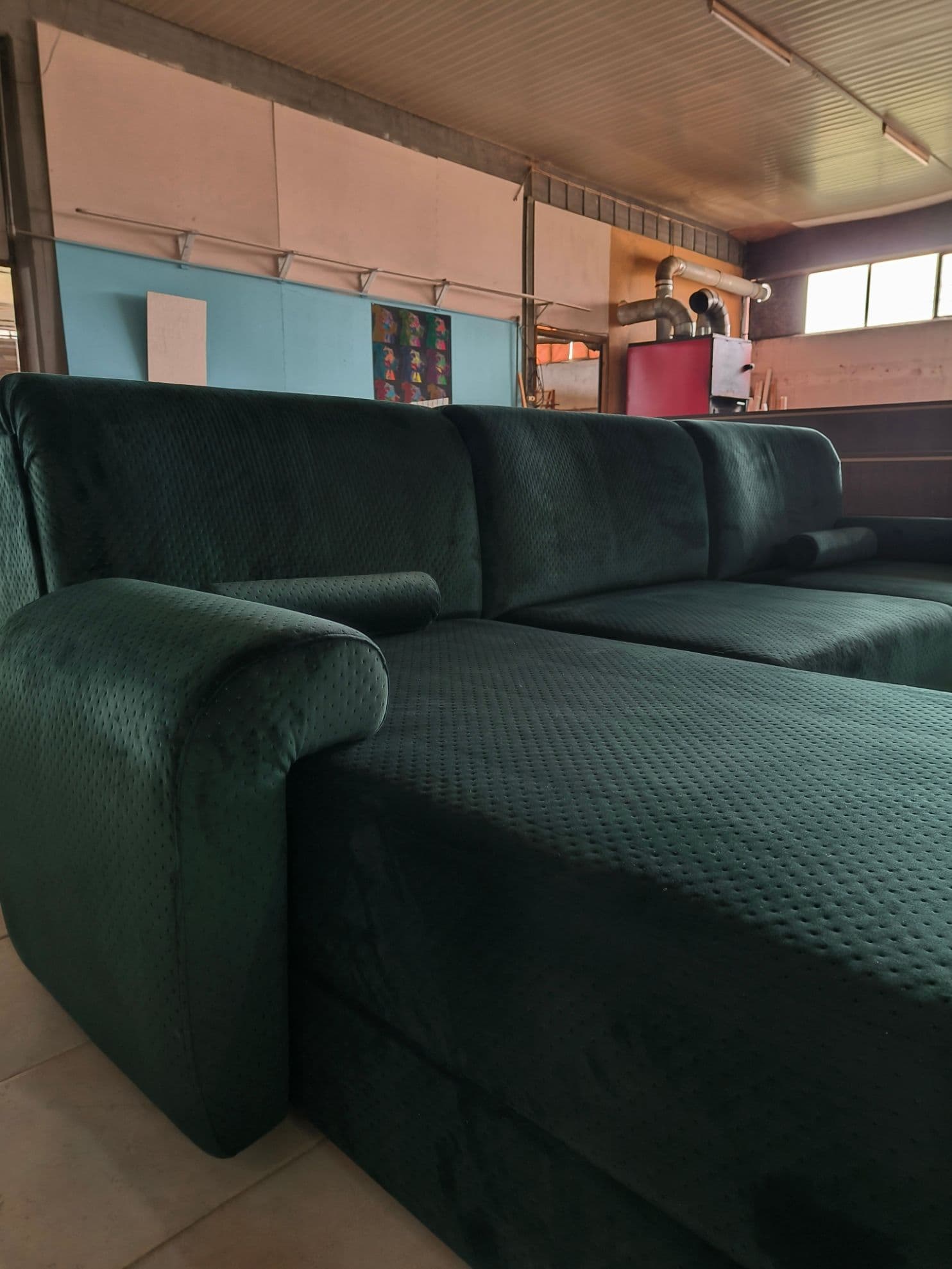 Dark Green L-Shaped Corner Sofa with Chaise - 3