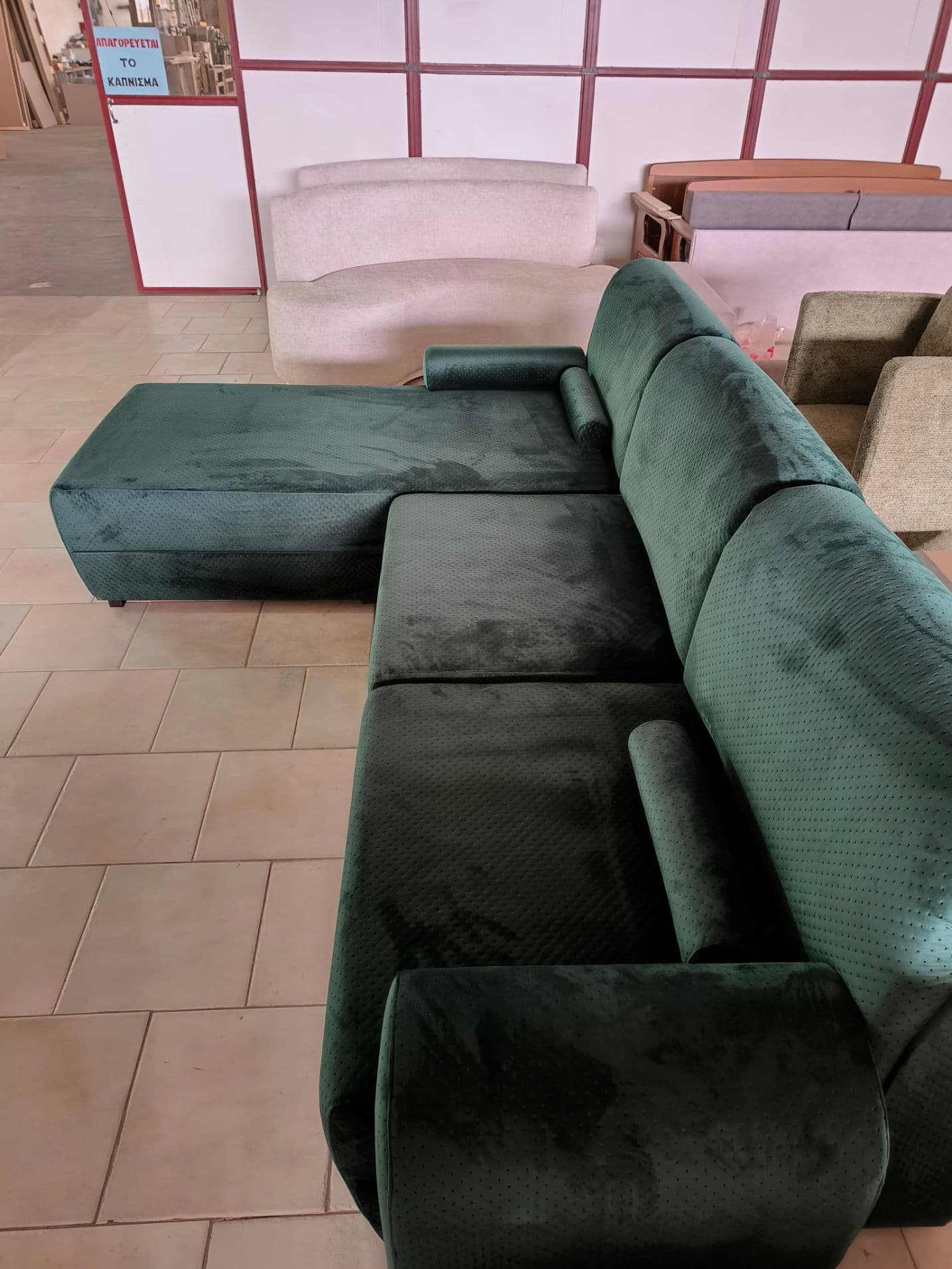 Dark Green L-Shaped Corner Sofa with Chaise - 2