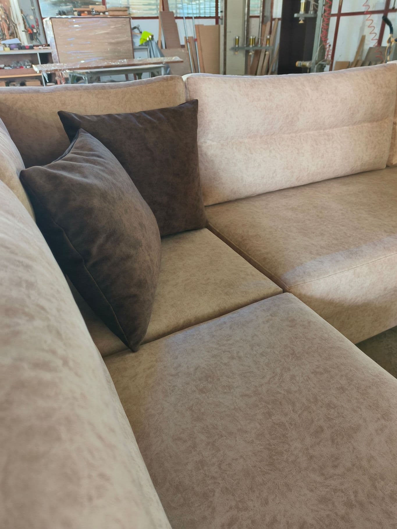 Taupe L-Shaped Corner Sofa with Rounded Chaise - 2
