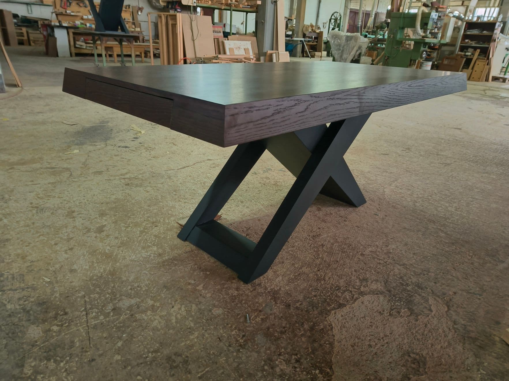 Dark Wood Executive & Dining Table with Central X-Shape / Spider Metal Base - 2