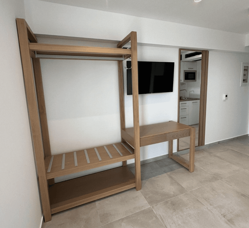 Wooden Open Wardrobe System with Luggage Rack & Integrated Desk - 2